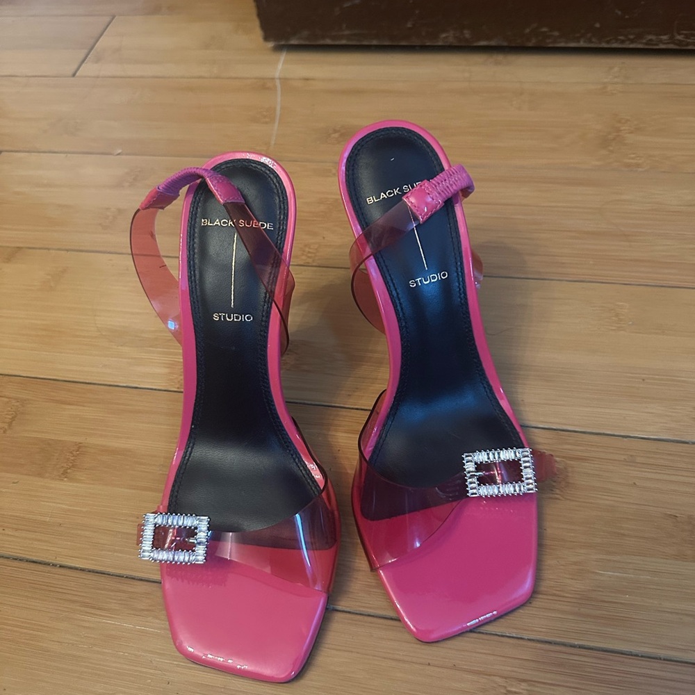 Black Suede Studio Pink Slingback Heels